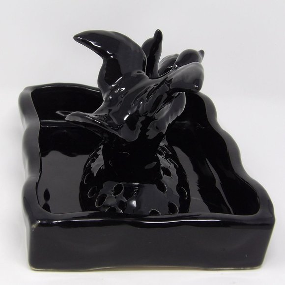 Vintage Camark Pottery Black Pair of Ducks Flower Frog with Matching Black Pond - Picture 4 of 9